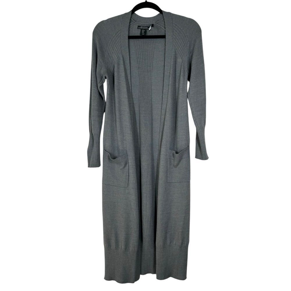 Tahari Merino Wool Blend Gray Duster Cardigan Sweater Womenโs Size XS